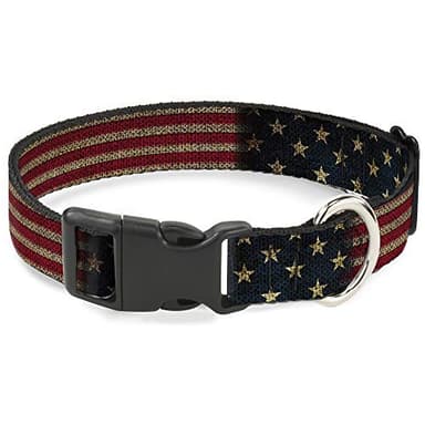 Buckle-Down Plastic Clip Collar - Vintage US Flag Stretch - 1" Wide - Fits 15-26" Neck - Large