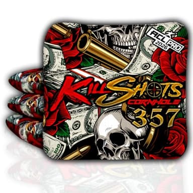 Killshots Cornhole | 357 Series | Limited Edition | ACL Pro Certified Cornhole Bags | Premium Quality | Dual-Speed | Durable & Weather Resistant | Set of 4 Bags (Dirty Money)
