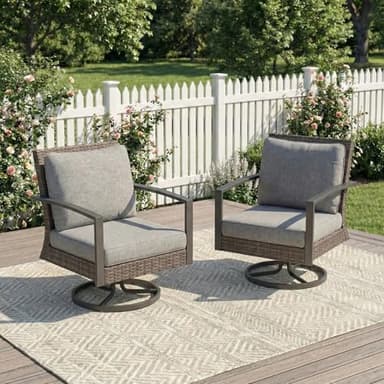 Green4ever Patio Swivel Dining Chairs Set of 2 with 360-Degree Rotating, Metal Outdoor Rocking Chair, All Weather Rattan Patio Chairs for Porch, Bistro, Balcony, Gray