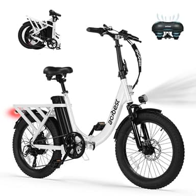 ACTBEST Mars Electric Bike for Adults, 20'' Fat Tire Folding Ebike with Peak 1200W Motor, 7 Speed 28MPH, 48V 499Wh Removable Battery Max Range 55 Miles, Foldable Electric Bicycle，White