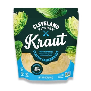 Cleveland Kitchen Classic Kraut, Lightly Fermented Vegetables, Fresh & Crunchy Sauerkraut, Live & Natural Probiotics, 16 oz