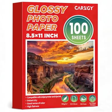 CAREGY 100 Sheets Glossy Photo Paper 8.5 x 11 Inches, Inkjet Photo Printer Paper,Compatible with Inkjet Printer Use Dye Ink,Professional Picture Paper(180gsm/48lb)