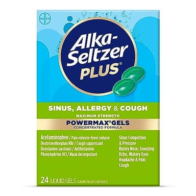 Alka-Seltzer Plus Maximum Strength Power Max Sinus, Allergy and Cough Medicine for Adults and Children 12 Years and Older - Relieves Symptoms from Allergies, Colds or Hay Fever, 24 Count