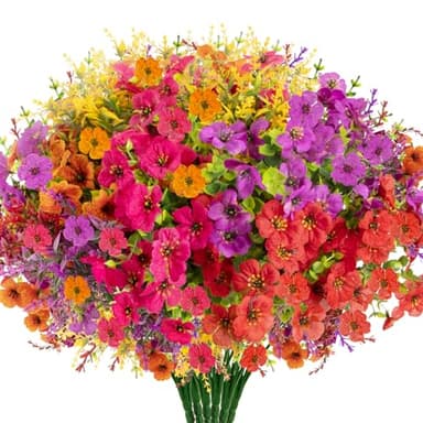 DealBeta Artificial Flowers Faux Plants Outdoor, 18 Bundles Plastic Faux Flower with Eucalyptus Leaves Lavender, UV Resistant Silk Fake Flower for Indoor Outside Garden Home Wedding Farmhouse Decor