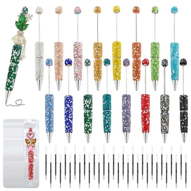 DASTTUIS 48 Pcs DIY Diamond Beadable Pen Kit - 16 Plastic Rhinestone Beaded Pens Bulk with Refills & Bags - Beaded Pen Kit for Students & Teachers – School Projects, Office Gifts (Multicolor)