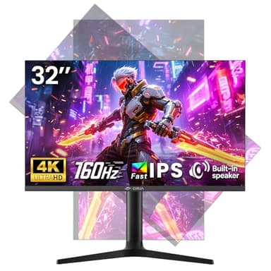 CRUA 32'' 4K Gaming Monitor 160Hz, UHD 3840x2160 IPS Screen, Height/Pivot/Swivel/Tilt Adjustable Vertical Monitor, Support FreeSync, Built-in Speakers, 120% sRGB, PIP/PBP, HDMI 2.0 & DP 1.4-Black