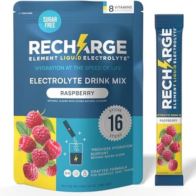Recharge Element Liquid Electrolyte® Hydration Boost Formula - Raspberry Electrolyte Powder Packets | Sugar Free, Keto Friendly Drink Mix for Rapid Rehydration, Sports Recovery & Travel (16 Servings)