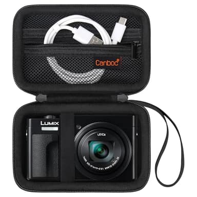 Canboc Carrying Case for Panasonic LUMIX ZS99/ TZ99/ LX10/ ZS80/ ZS100/ ZS70/ ZS200 Point and Shoot Camera, Zipper Mesh Pocket fits USB Cable, Batteries, Black (Case Only)
