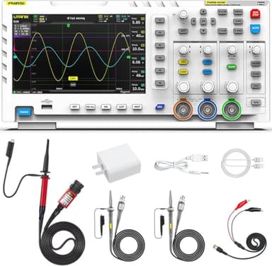 FNIRSI 1014D Oscilloscope 2 in 1 Digital Oscilloscope DDS Signal Generator, 100X High Voltage Probe, 2 Channels 100Mhz Bandwidth 1GSa/s Sampling Rate Built-in 1GB Storage Space