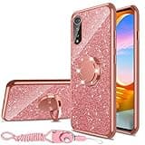 nancheng for LG Velvet 5G Phone Case (LM-G900), for LG Velvet 5G UW Case Cute Women Girls Glitter Luxury TPU Slim Cover with Ring Stand & Strap - Rose Gold