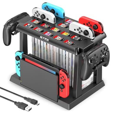 Switch Organizer Station with Controller Charger, Charging Dock for Nintendo Switch & OLED Joycons, Storage for Games, TV Dock, Pro Controller