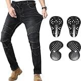 CTBQiTom Men's Motorcycle Pants Motocross Riding Jeans Adventure Trousers Motorbike Pants with Knee and Hip CE Armor Protector Pads,Black,32