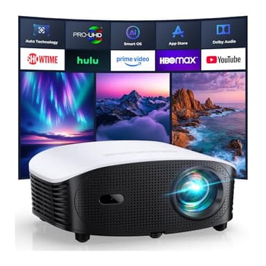 GooDee AI Smart Mini Projector with WiFi and Bluetooth - FHD 4K Support, Compatible with Netflix/YouTube, Auto Focus & Keystone, Dolby Audio Movie Projector for Outdoor Movie Night & Bedroom Theater