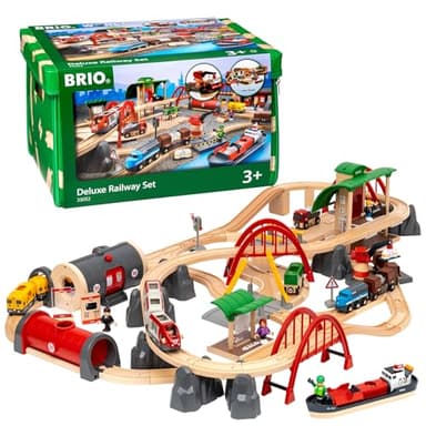 BRIO World Deluxe Railway Set - 87-Piece Wooden Train Set - Includes Passenger & Freight Trains, Stations, Accessories - Safe & Sustainable - MESH Accredited Fun Play for Kids Ages 3 & Up
