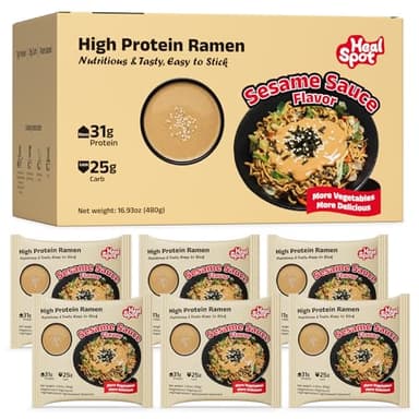HealSpot High Protein Instant Ramen, 30g Plant Based Protein, Low Fat, Low Carb, Non GMO, Keto Friendly, Plant Based Dry Mixed Ramen, 6 Packs of Sesame Sauce Flavor