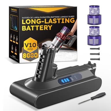 CELLPOW Upgraded 8000mAh 25.2V Li-ion V10 Battery Replacement Compatible with Dyson V10 Animal/Absolute/Motorhead/Cyclone & SV12 Series Cordless Vacuum Cleaner, Includes 2 Filters (Not for V8/SV10)