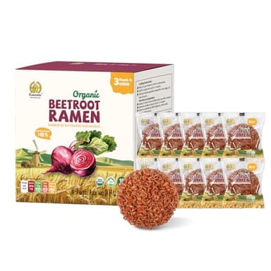 SUNGIVEN Organic Ramen Noodles Beetroot Healthy Low Sodium Ready in 3 Minutes Non-Fried Instant No Additives or Preservatives 2.47 OZ (Pack of 10)