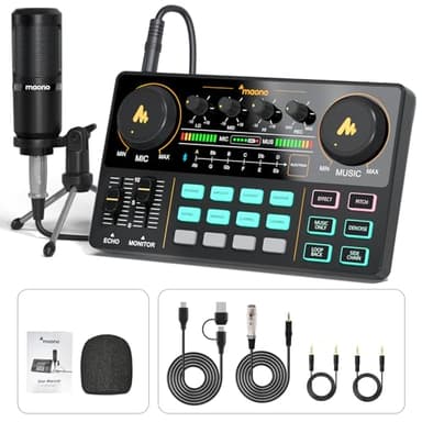 MAONO Podcast Equipment Bundle Audio mixer All-in-One Podcast Production Studio with 3.5mm Microphone for Live Streaming, Recording, PC, Smartphone, DJ MaonoCaster Lite (AU-AM200-S1)
