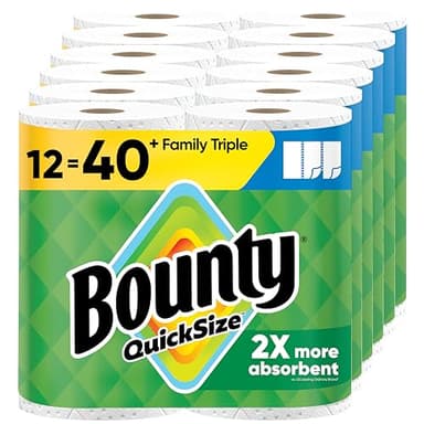 Bounty Quick-Size Paper Towels, White, 12 Family Triple = 40 Regular Rolls