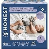 The Honest Company Clean Conscious Overnight Diapers for Sensitive Skin | Hypoallergenic, Fragrance Free | Cozy Cloud + Star Signs | Club Box, Size 5 (27+ lbs), 40 Count