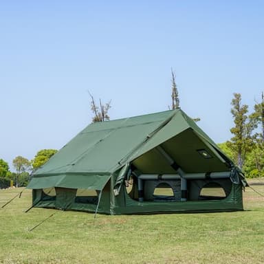 WaldZimmer Inflatable Camping Tent with Hand Pump Waterproof Outdoor Blow up Tent Oxford 4 Season Air Tent Cabin House with Mesh Windows & Door 12sq/6sq Green (9.84ft*13.12ft*6.56ft (6-8 Person))