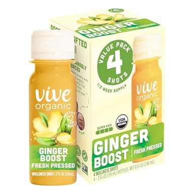 Vive Organic Ginger Boost Wellness Shot, Fresh Pressed Ginger Shot, 2 fl oz Bottles, 4-Pack