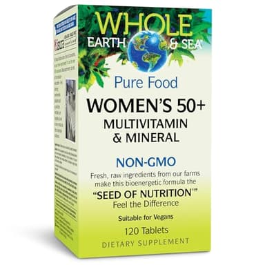 Natural Factors Whole Earth & Sea Women's 50+ Multivitamin & Mineral - Daily Multivitamin with Calcium, Selenium & More - Supports Bone & Brain Health - 120 Tablets (60 Servings)