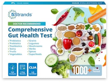 5Strands Comprehensive Gut Health Test for Adults & Kids, 1000+ Food Items Tested, Non-Invasive, at Home Hair Sample Screening for Food Intolerances, Results in 4 Days