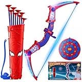Spider Toys for Boys Age 3-4 4-6 6-8 8-12, Kids Toy BowArrow Shooting Set with Red & Blue LED Lights, Spider Quiver & Web Target, 8 Suction Cup Arrows, Toys Gifts for 3 4 5 6 7 8 9 10 12 Year Old Boys