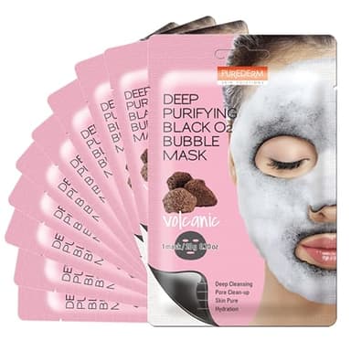Purederm Deep Purifying Black O2 Bubble Mask Volcanic (10 Pack) - Bubble Face Sheet Mask for Purifying & Deep Cleansing