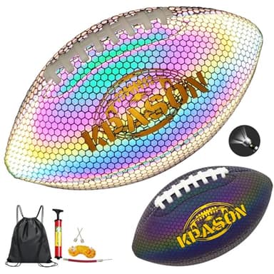 KPASON Football Holographic Bright Football Ball Size 6, Reflective Glowing Composite Leather Footballs for Teens and Adults