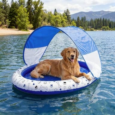Seenelling Dog Pool Float with Canopy Inflatable Dog Water Raft for Lake Pet Swimming Float Lounger with Shade for Small Medium Large Dogs Pet Pool Accessories