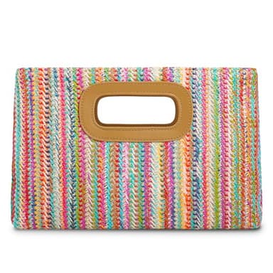 Top Handle Straw Clutch Handbags for Women, Summer Shoulder Crossbody Bag Raffia Evening Bag Woven Clutch for Beach, Travel, Parties, Colorful