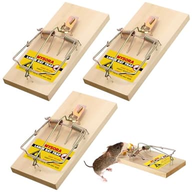 Mysora 3 Pack Large Wooden Mouse Traps, Heavy Duty Rat Snap Traps with Metal Pedal, Sturdy Reusable Mousetraps for Fast Capture of Large Rats & Rodents, Safe for Indoor & Outdoor Use
