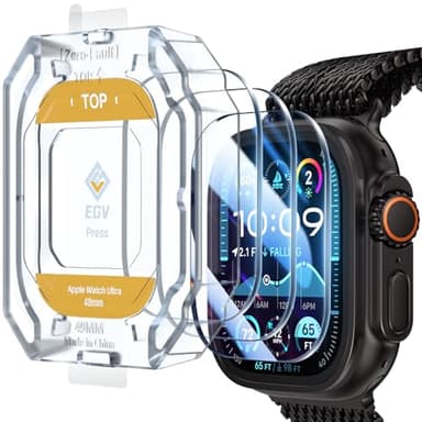 EGV 3 Pack for Apple Watch Ultra 3/Ultra 2/Ultra Screen Protector 49mm [Upgrade][Military Grade Protection] Top 9H+ HD Tempered Glass for iWatch Ultra 49mm with Auto-alignment Installation Frame