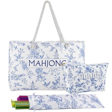 Sunnymove Empty Mahjong Bags Set for Tiles and Racks 24x13 Inch American Mahjong Carrying Bag Tote Tiles Bag Drawstring Protective Sleeve for Rack Pusher Party Travel, Case Only(Classic Chinoiserie)