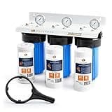 Aquaboon 3 Stage Whole Home Water Filtration System for Sediment & Odors Reduction with 10x4.5 House Water Filters, Wrench, Bracket, Gauge & Release