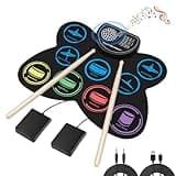 Electronic Drum Set, Marrilley 9 Drum Practice Pad with Headphone Jack, Roll-up Drum Pad Machine Built-in Speaker Drum Pedals Drum Sticks 10 Hours Playtime, Great Holiday Xmas Birthday Gift for Kids