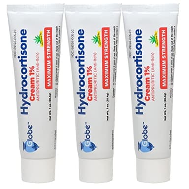 (3 Pack) Globe Hydrocortisone Maximum Strength Cream 1% w/Aloe, Anti-Itch Cream for Redness, Swelling, Itching, Rash, Bug/Mosquito Bites, Eczema, Hemorrhoids & More