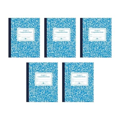 Roaring Spring Composition Notebooks, 5-Pack, Grade 2 Ruled, 50 Sheets 15# White Paper, 9.75"x7.75", Designed for Grade 2 Classes, Practicing Writing & Penmanship, Blue Marble Flexible Cover