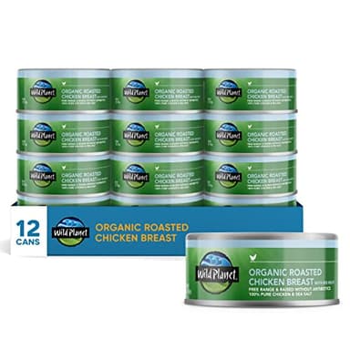 Wild Planet Organic Roasted Chicken Breast With Rib Meat, Skinless and Boneless, Sea Salt, Free Range, Non-GMO, Gluten Free, Keto and Paleo, 5 Ounce (Pack of 12), Packaging May Vary