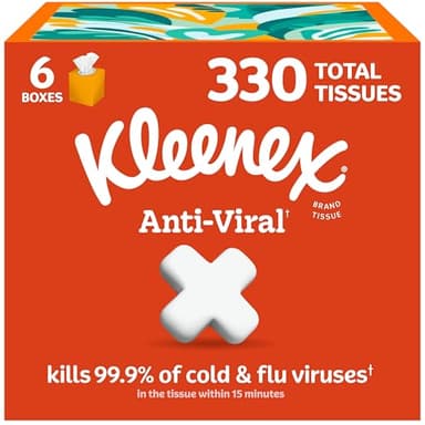 Kleenex Anti-Viral Facial Tissues, 6 Cube Boxes, 55 Tissues per Box, 3-Ply (330 Total), Packaging May Vary