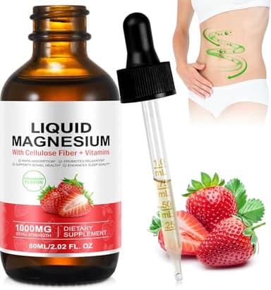 Magnesium Glycinate Liquid - 1500mg High Potency Magnesium Glycinate, Taurate Complex Supplement to Support Stress Relief, Relaxation, Muscle, Sleep Support - Strawberry Flavor (60ml)