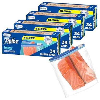 Ziploc Quart Food Storage Freezer Slider Bags, 136ct Total, Durable, 34 Count, 4 Pack (Packaging May Vary)