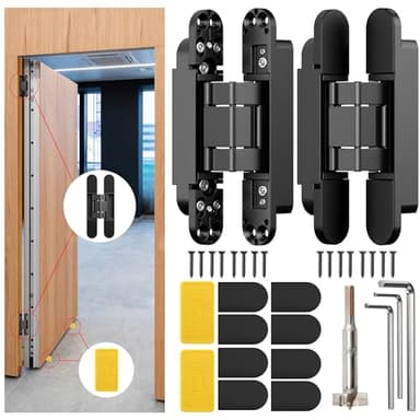 Lipshome 6" Hidden Door Hinge/Concealed Hinges,Invisible Hinges,Invisible Door Silent 180 Degree Swing Hinge 3-Way Adjustable Butt 6 x 2.5 x 1inch (Pack of 2) (Black)