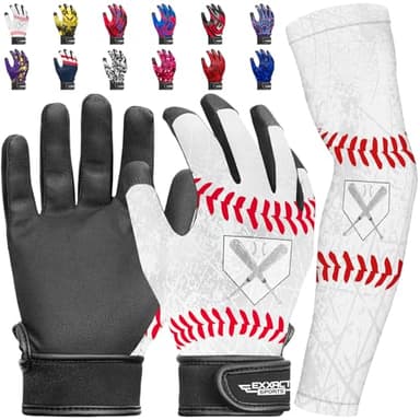 Exxact Sports Youth Batting Gloves with Arm Sleeve for Boys & Girls, Kids Baseball Batting Gloves for Softball, T-Ball (Youth L/XL, White)