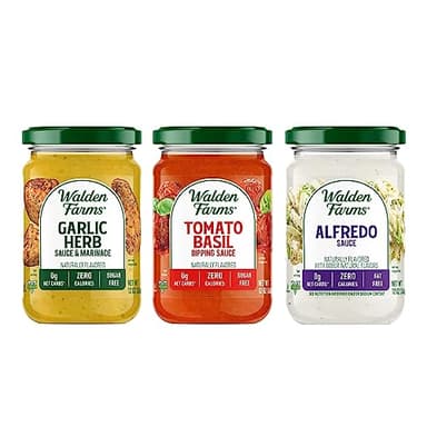 Walden Farms Variety Sauce Pack – Garlic Herb, Tomato Basil & Alfredo Sauces – Zero Calorie, Sugar Free, Keto & No Carb – 3-Pack, 12 oz Bottles