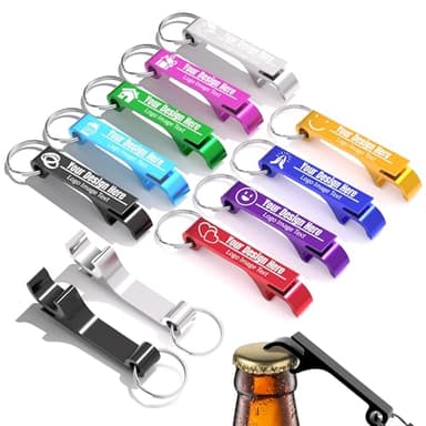 30-300 Personalized Bottle Opener Keychain for 9 Colors, Bulk Custom Aluminum Beer Opener, Design Your Logo/Text/Photo on Cap Lifter for Bar, Brewery, Party, Wedding Favors
