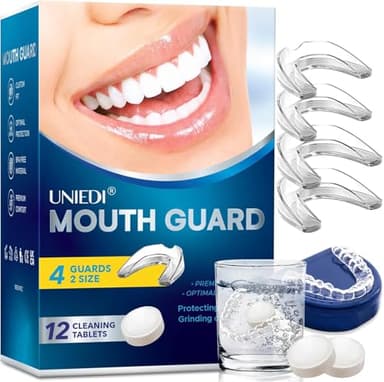 Mouth Guard for Grinding Teeth at Night: Moldable Sleeping Mouthguards for Clenching and Bruxism Protection - Custom Fit Nighttime Sleep Guards for Adults with 12 Cleaning Tablets