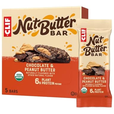 CLIF Nut Butter Bar - Chocolate Peanut Butter - Energy Snack Bars - Non-GMO - USDA Organic - Plant Based - Low Glycemic - 1.76 oz. (5 Pack)